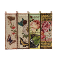 Meer Faux Book Storage Box Set of 4, Vintage Flowers Butterflies, Pink Silk - BM350242