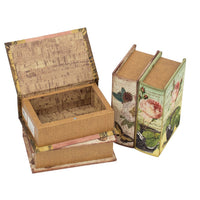 Meer Faux Book Storage Box Set of 4, Vintage Flowers Butterflies, Pink Silk - BM350242