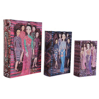 Meer Faux Book Storage Box Set of 3, Pink Black Fashion Illustrations, Silk - BM350243