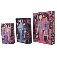 Meer Faux Book Storage Box Set of 3, Pink Black Fashion Illustrations, Silk - BM350243