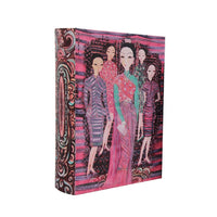 Meer Faux Book Storage Box Set of 3, Pink Black Fashion Illustrations, Silk - BM350243