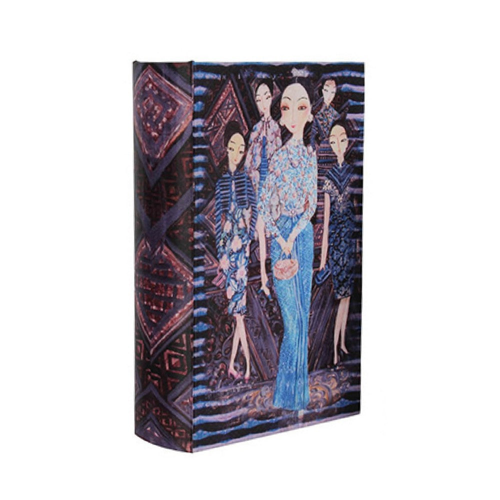 Meer Faux Book Storage Box Set of 3, Pink Black Fashion Illustrations, Silk - BM350243