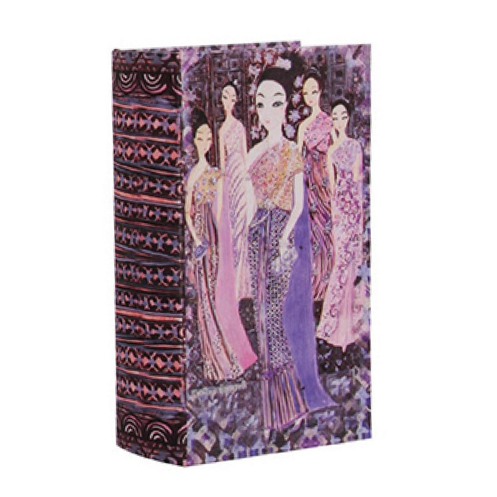 Meer Faux Book Storage Box Set of 3, Pink Black Fashion Illustrations, Silk - BM350243