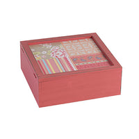 Decorative Storage Box Set of 2, Clear Top Square Pink Finish, Iron Hardware - BM350244