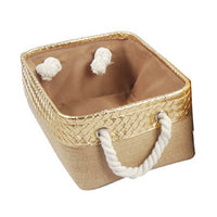 Nesting Basket Set of 3, Rope Handles, Gold Accents, Brown Jute Fabric - BM350245