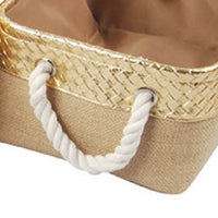 Nesting Basket Set of 3, Rope Handles, Gold Accents, Brown Jute Fabric - BM350245