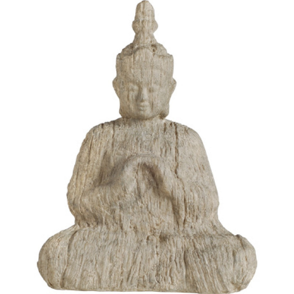 Meditating Buddha Sculpture, Weathered Stone-Look Cream Polyresin 17 Inch - BM350246