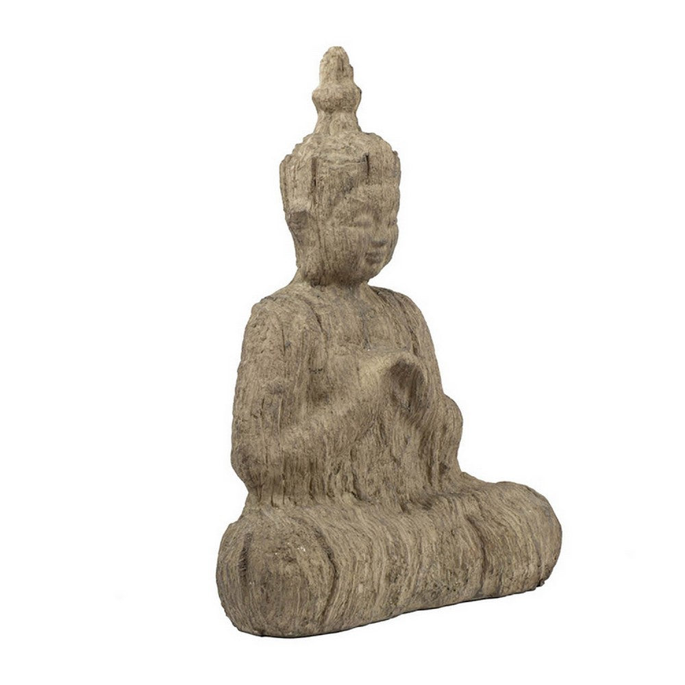 Meditating Buddha Sculpture, Weathered Stone-Look Cream Polyresin 17 Inch - BM350246