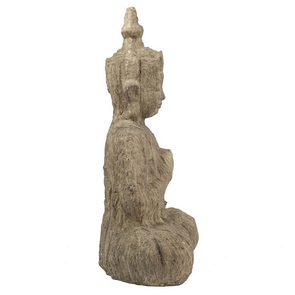 Meditating Buddha Sculpture, Weathered Stone-Look Cream Polyresin 17 Inch - BM350246