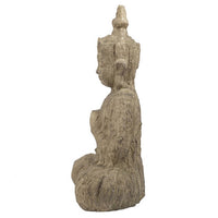 Meditating Buddha Sculpture, Weathered Stone-Look Cream Polyresin 17 Inch - BM350246