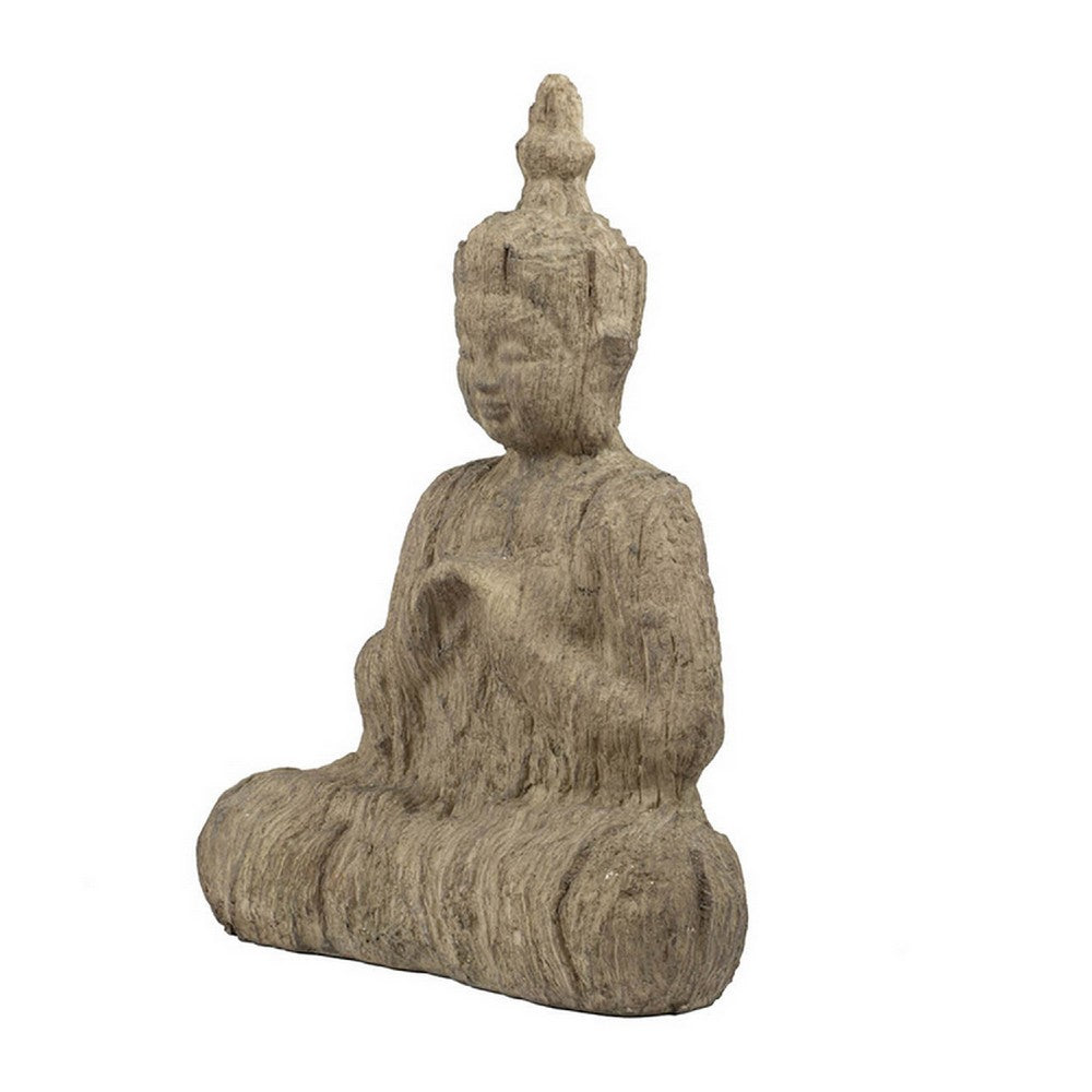 Meditating Buddha Sculpture, Weathered Stone-Look Cream Polyresin 17 Inch - BM350246