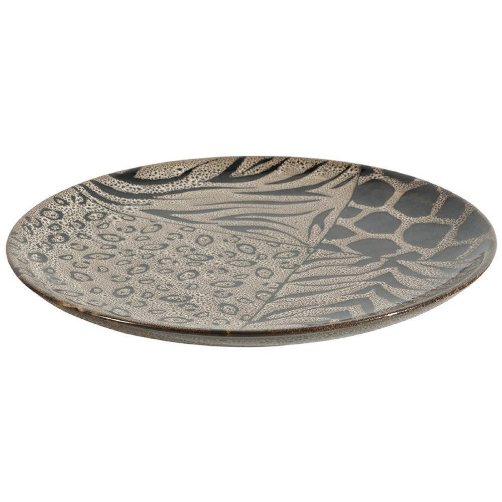 Decorative Plate, Animal Print Design, Brown and Black Ceramic, 16 Inch - BM350249