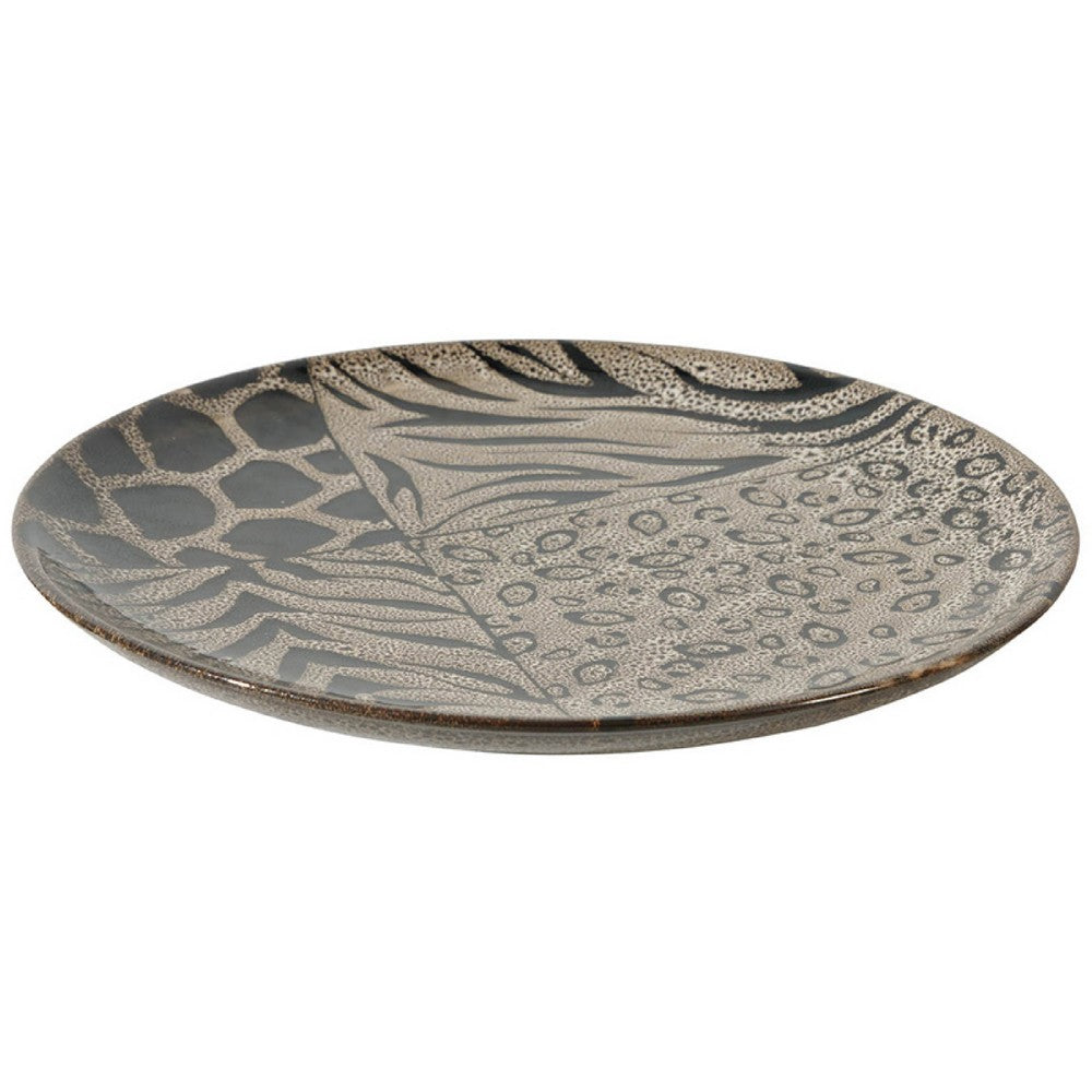 Decorative Plate, Animal Print Design, Brown and Black Ceramic, 16 Inch - BM350249