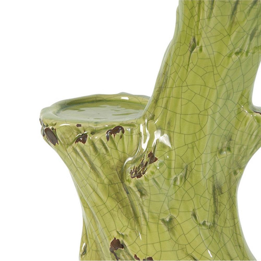 Vintage Candle Holder, Tree Trunk Design Green Glazed Stoneware 11 Inch - BM350250