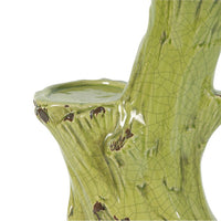Vintage Candle Holder, Tree Trunk Design Green Glazed Stoneware 11 Inch - BM350250
