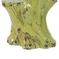Vintage Candle Holder, Tree Trunk Design Green Glazed Stoneware 11 Inch - BM350250