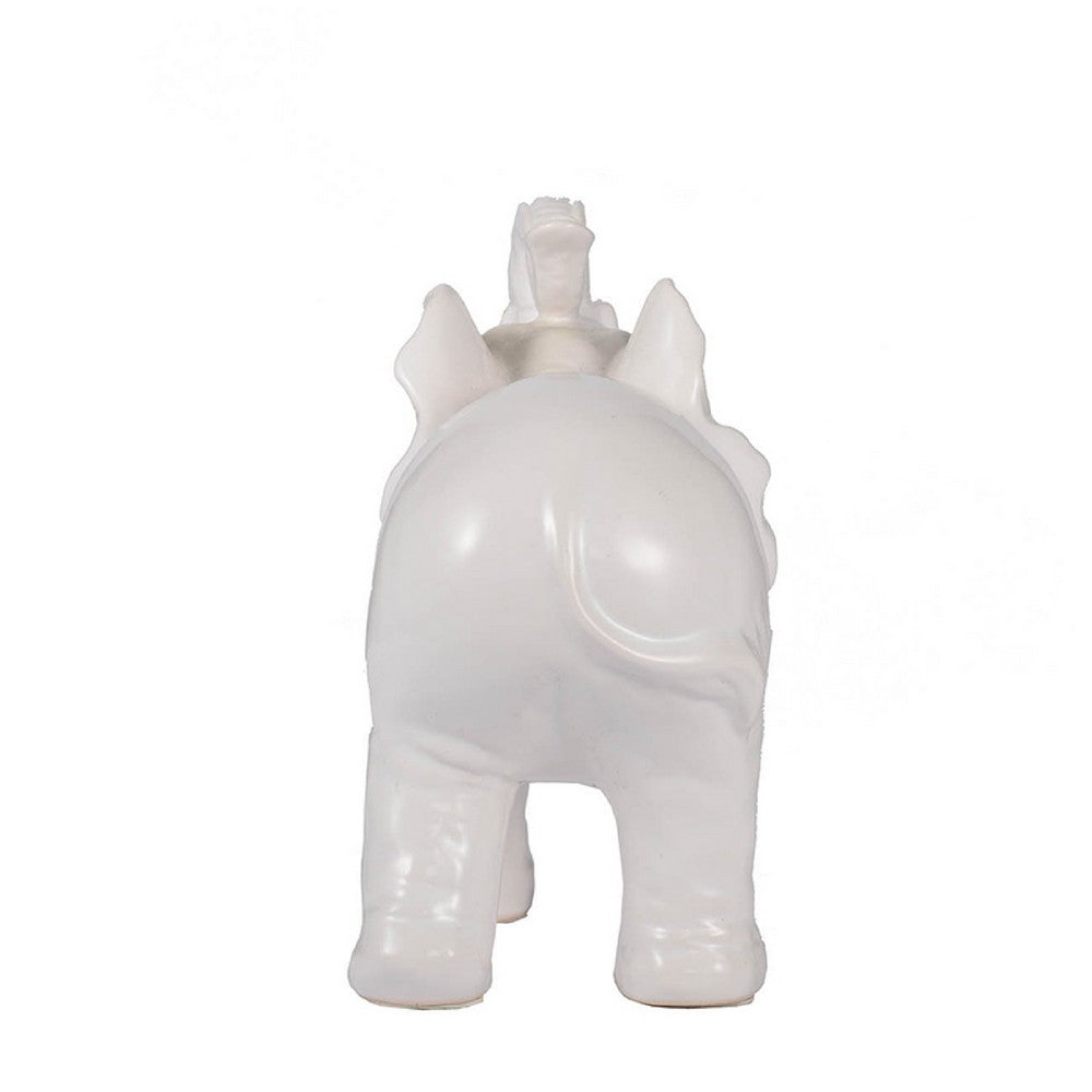 Decorative Figurine, 9 Inch Trumpeting Elephant, Glazed White Dolomite - BM350251