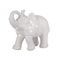 Decorative Figurine, 9 Inch Trumpeting Elephant, Glazed White Dolomite - BM350251