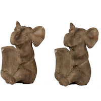 Accent Bookends Set of 2, Reading Elephants, Antique Brown, 9 Inch - BM350254