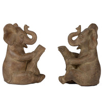 Accent Bookends Set of 2, Reading Elephants, Antique Brown, 9 Inch - BM350254