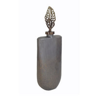 Decorative Bottle with Sculpted Gold Leaf Lid, 23 Inch Gray Glass - BM350255