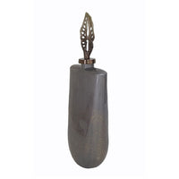Decorative Bottle with Sculpted Gold Leaf Lid, 23 Inch Gray Glass - BM350255