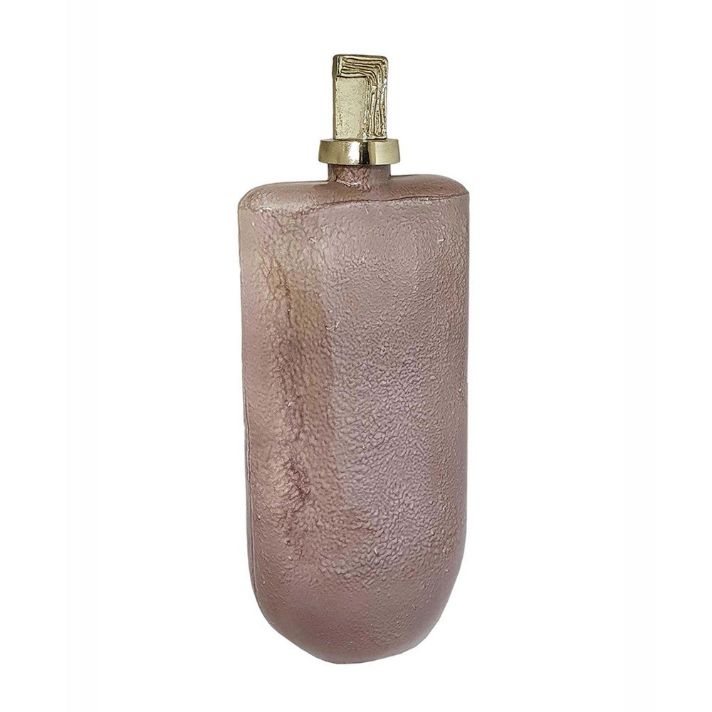 Decorative Bottle with Gold Lid, 19 Inch Muted Pink Textured Glass Body - BM350256