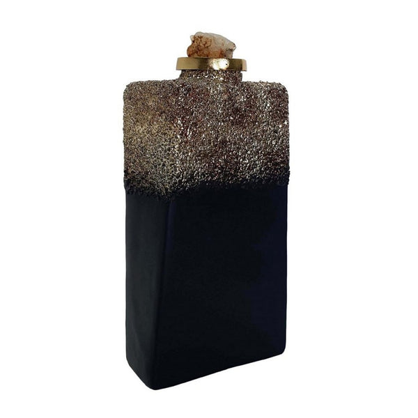 Decorative Bottle, Gold Glitter and Stone Lid, 15 Inch Black Glass - BM350257