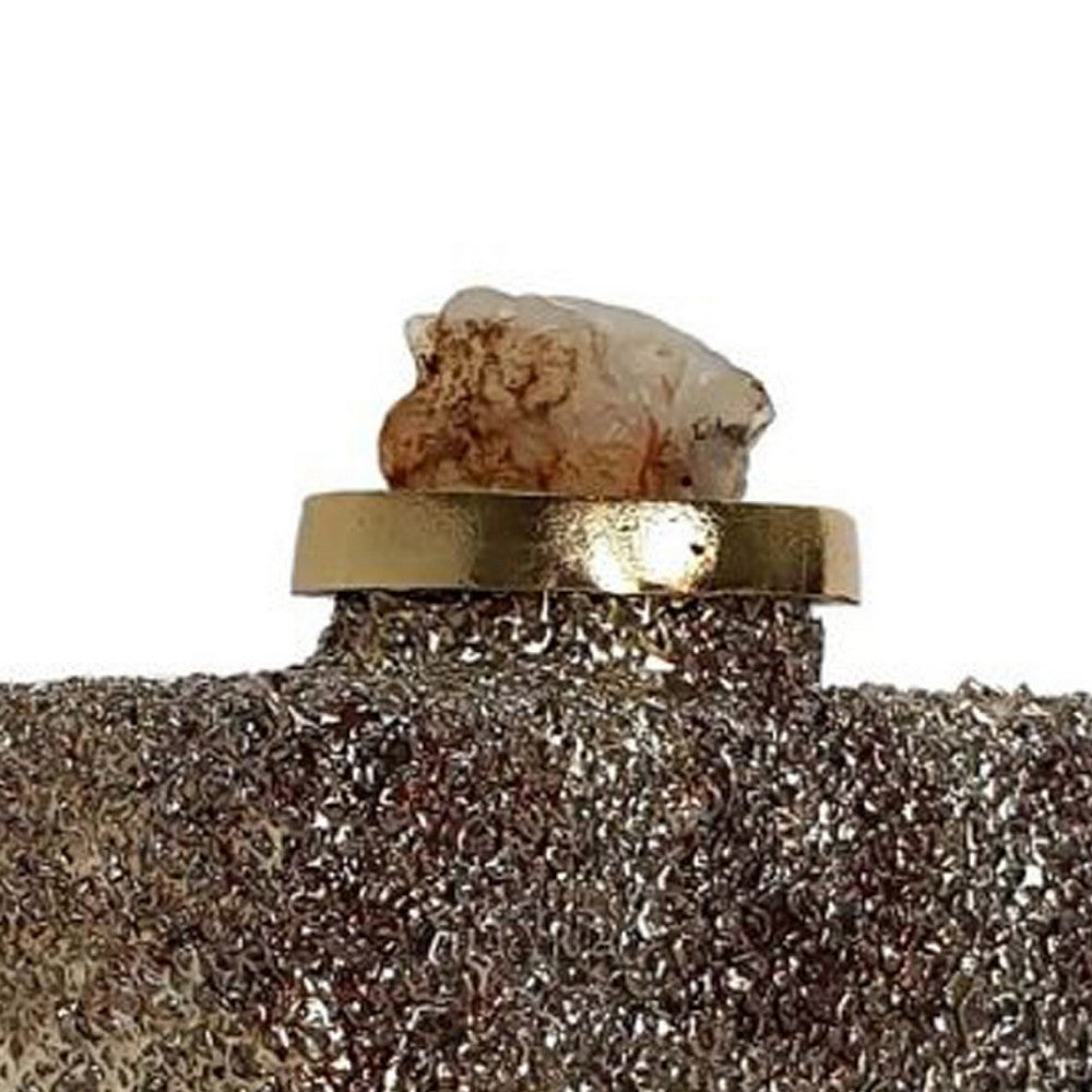 Decorative Bottle, Gold Glitter and Stone Lid, 15 Inch Black Glass - BM350257