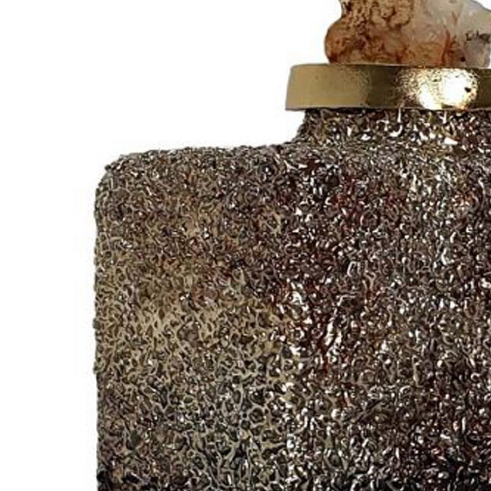 Decorative Bottle, Gold Glitter and Stone Lid, 15 Inch Black Glass - BM350257