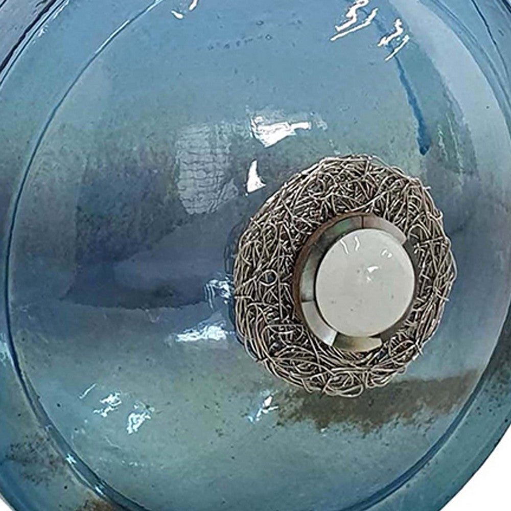 Decorative Floral Vase, Ocean Blue Glass with Stone Motif, 8 Inch - BM350259