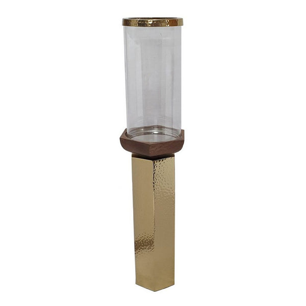 Gemo Hurricane Candle Holder with Gold Base, Mango Wood Accent 21 Inch - BM350260