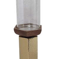 Gemo Hurricane Candle Holder with Gold Base, Mango Wood Accent 21 Inch - BM350260