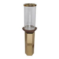 Gemo Hurricane Candle Holder with Gold Base, Mango Wood Accent 20 Inch - BM350261