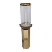Gemo Hurricane Candle Holder with Gold Base, Mango Wood Accent 20 Inch - BM350261