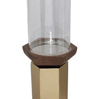Gemo Hurricane Candle Holder with Gold Base, Mango Wood Accent 20 Inch - BM350261