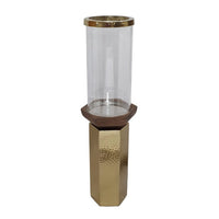 Gemo Hurricane Candle Holder with Gold Base, Mango Wood Accent 18 Inch - BM350262