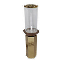 Gemo Hurricane Candle Holder with Gold Base, Mango Wood Accent 18 Inch - BM350262