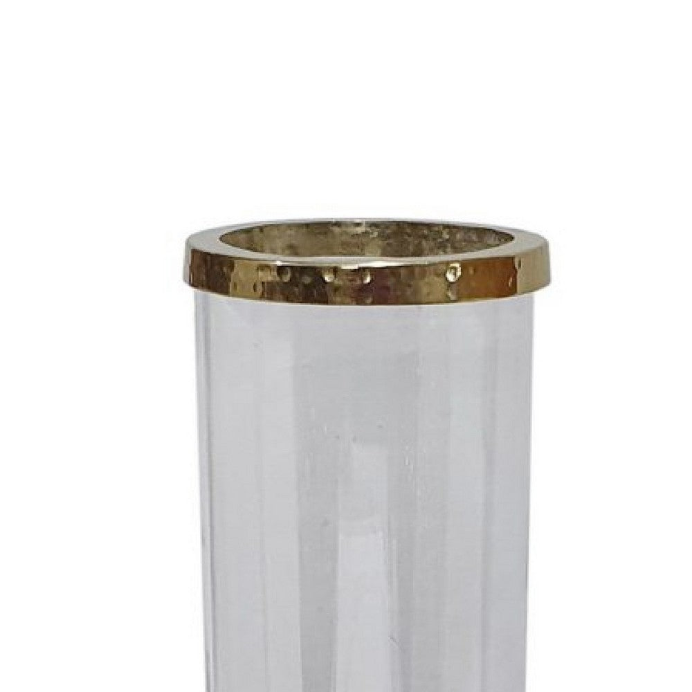 Gemo Hurricane Candle Holder with Gold Base, Mango Wood Accent 18 Inch - BM350262