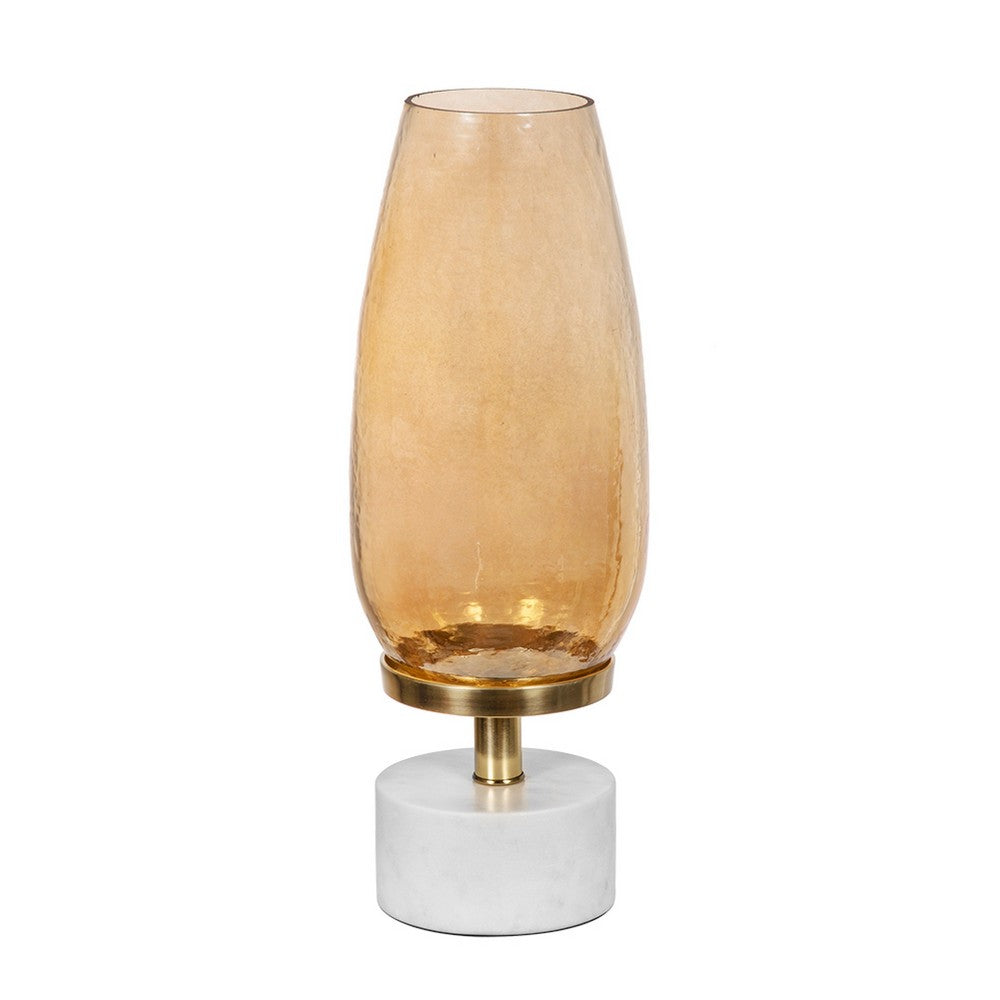 Fem Hurricane Candle Holder, White Marble Base, 17 Inch Gold Glass - BM350263