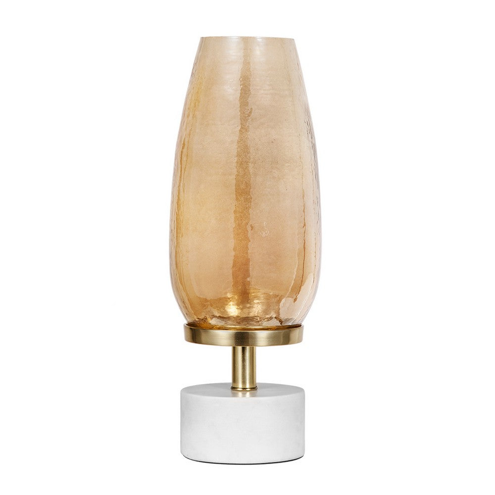 Fem Hurricane Candle Holder, White Marble Base, 17 Inch Gold Glass - BM350263