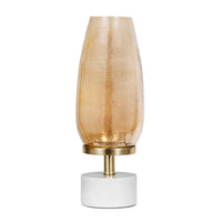 Fem Hurricane Candle Holder, White Marble Base, 17 Inch Gold Glass - BM350263