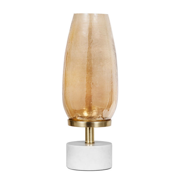 Fem Hurricane Candle Holder, White Marble Base, 17 Inch Gold Glass - BM350263