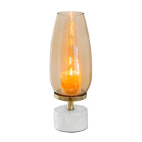 Fem Hurricane Candle Holder, White Marble Base, 17 Inch Gold Glass - BM350263