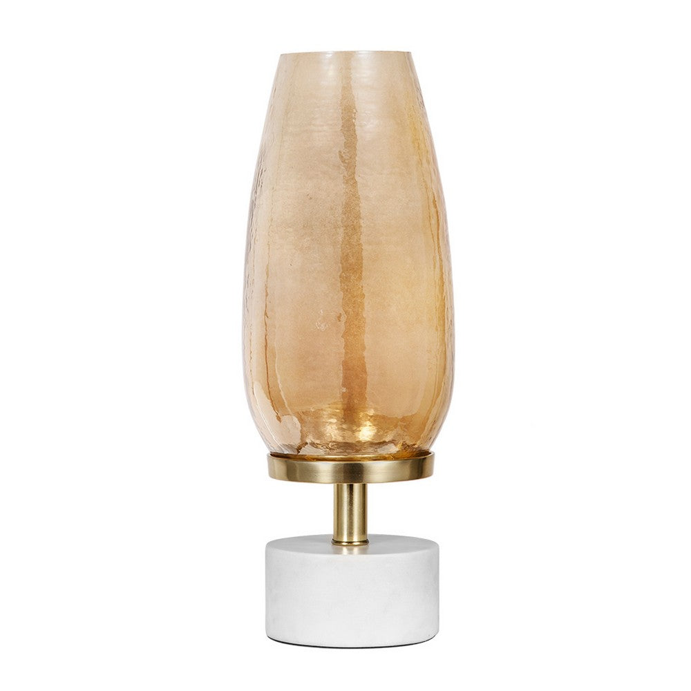 Fem Hurricane Candle Holder, White Marble Base, 17 Inch Gold Glass - BM350263