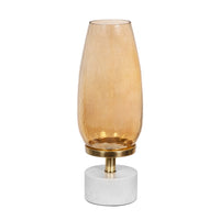 Fem Hurricane Candle Holder, White Marble Base, 17 Inch Gold Glass - BM350263