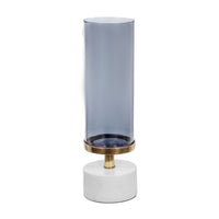 Fem Hurricane Candle Holder, White Marble Base, 16 Inch Gray Glass - BM350264