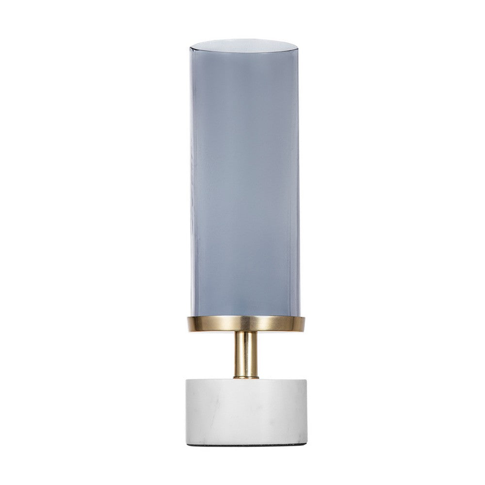 Fem Hurricane Candle Holder, White Marble Base, 16 Inch Gray Glass - BM350264