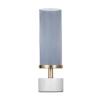 Fem Hurricane Candle Holder, White Marble Base, 16 Inch Gray Glass - BM350264