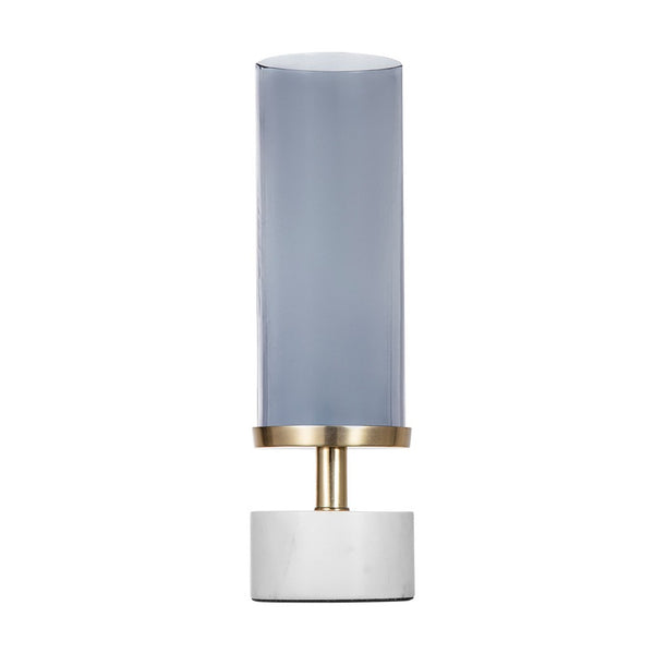 Fem Hurricane Candle Holder, White Marble Base, 16 Inch Gray Glass - BM350264